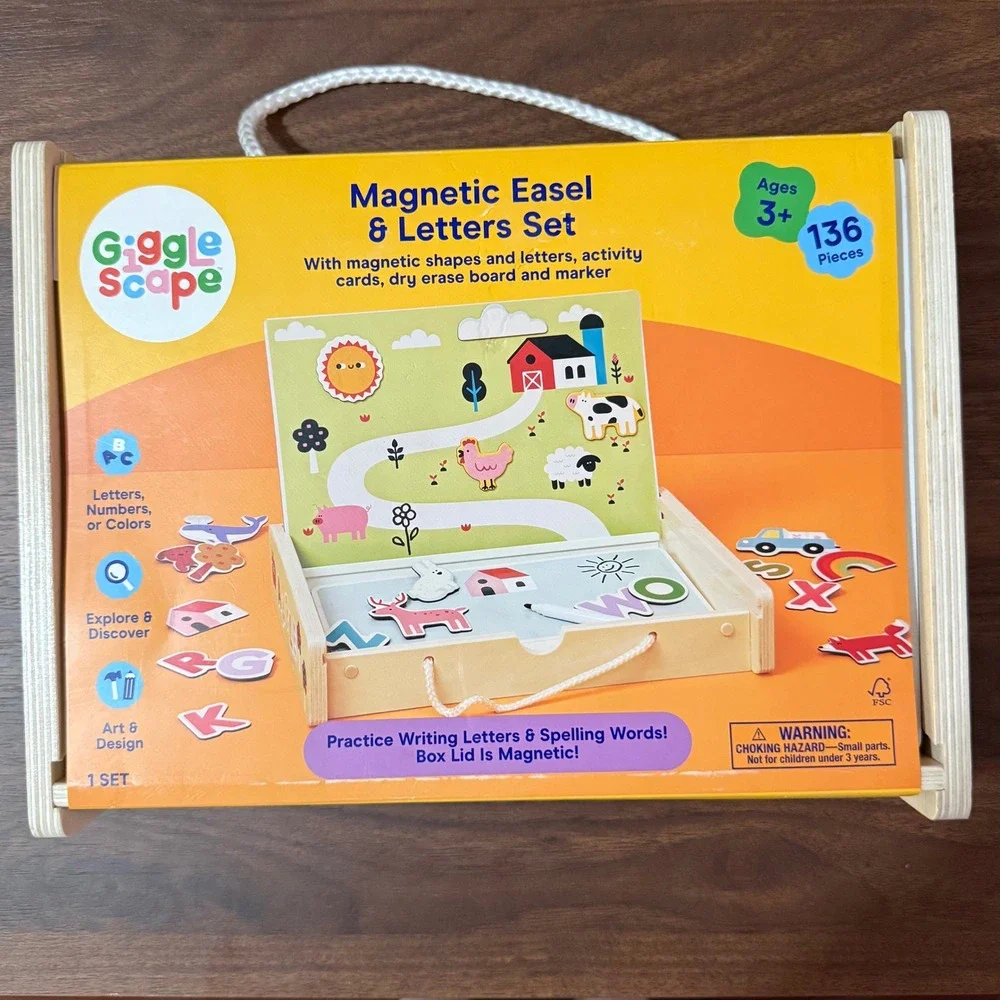 Gigglescape Magnetic Easel & Letters Set Kids New 136pc Wood Toy